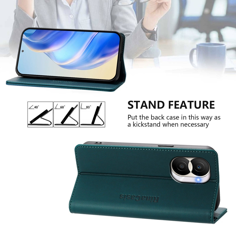 Honor X40i Dual-Folded Magnetic Suction RFID Blocking PU Leather Wallet Phone Case with Card Slots, Cash Pocket, Kickstand, Full Protective Flip Cover