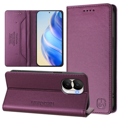 Honor X40i Dual-Folded Magnetic Suction RFID Blocking PU Leather Wallet Phone Case with Card Slots, Cash Pocket, Kickstand, Full Protective Flip Cover