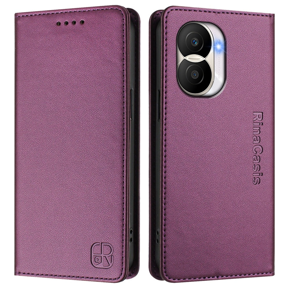 Honor X40i Dual-Folded Magnetic Suction RFID Blocking PU Leather Wallet Phone Case with Card Slots, Cash Pocket, Kickstand, Full Protective Flip Cover
