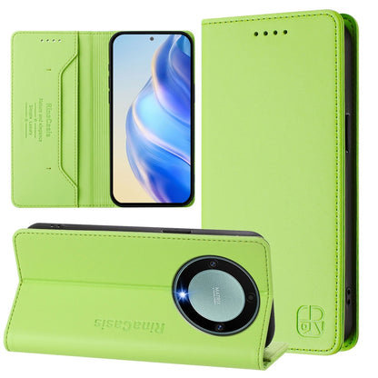 Honor X40 Dual-Folded Magnetic Suction RFID Blocking PU Leather Wallet Phone Case with Card Slots, Cash Pocket, Kickstand, Full Protective Flip Cover