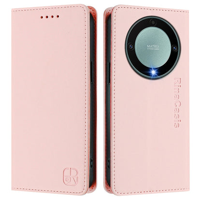 Honor X40 Dual-Folded Magnetic Suction RFID Blocking PU Leather Wallet Phone Case with Card Slots, Cash Pocket, Kickstand, Full Protective Flip Cover