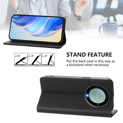 Honor Magic5 Lite Dual-Folded Magnetic Suction RFID Blocking PU Leather Wallet Phone Case with Card Slots, Cash Pocket, Kickstand, Full Protective Flip Cover