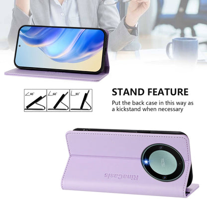 Honor X40 Dual-Folded Magnetic Suction RFID Blocking PU Leather Wallet Phone Case with Card Slots, Cash Pocket, Kickstand, Full Protective Flip Cover