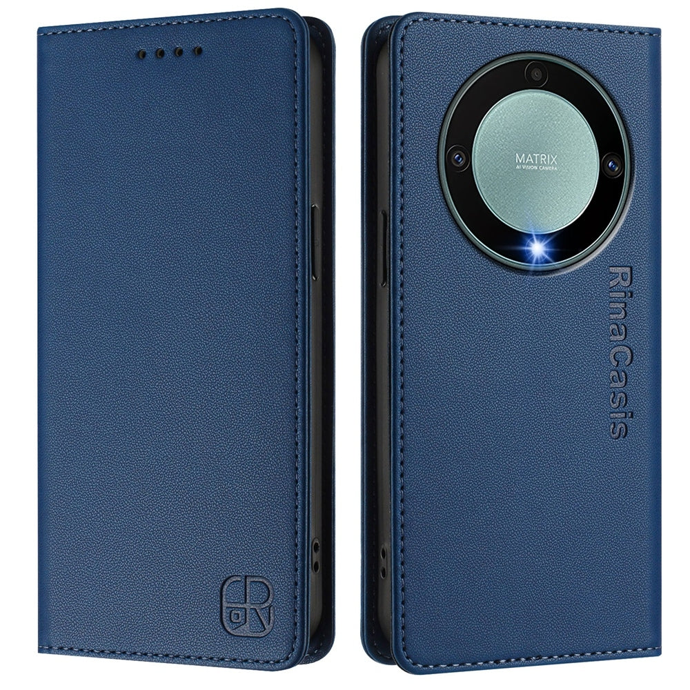 Honor X40 Dual-Folded Magnetic Suction RFID Blocking PU Leather Wallet Phone Case with Card Slots, Cash Pocket, Kickstand, Full Protective Flip Cover