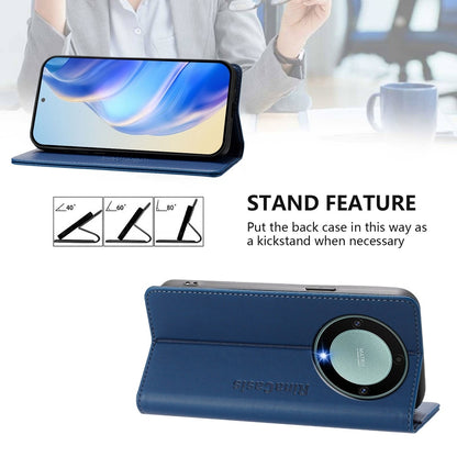 Honor X40 Dual-Folded Magnetic Suction RFID Blocking PU Leather Wallet Phone Case with Card Slots, Cash Pocket, Kickstand, Full Protective Flip Cover
