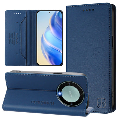 Honor Magic5 Lite Dual-Folded Magnetic Suction RFID Blocking PU Leather Wallet Phone Case with Card Slots, Cash Pocket, Kickstand, Full Protective Flip Cover