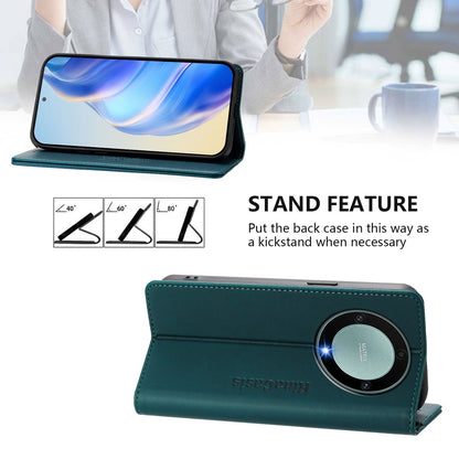 Honor X40 Dual-Folded Magnetic Suction RFID Blocking PU Leather Wallet Phone Case with Card Slots, Cash Pocket, Kickstand, Full Protective Flip Cover