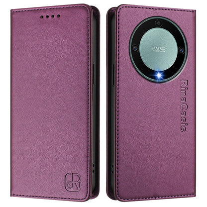 Honor X40 Dual-Folded Magnetic Suction RFID Blocking PU Leather Wallet Phone Case with Card Slots, Cash Pocket, Kickstand, Full Protective Flip Cover
