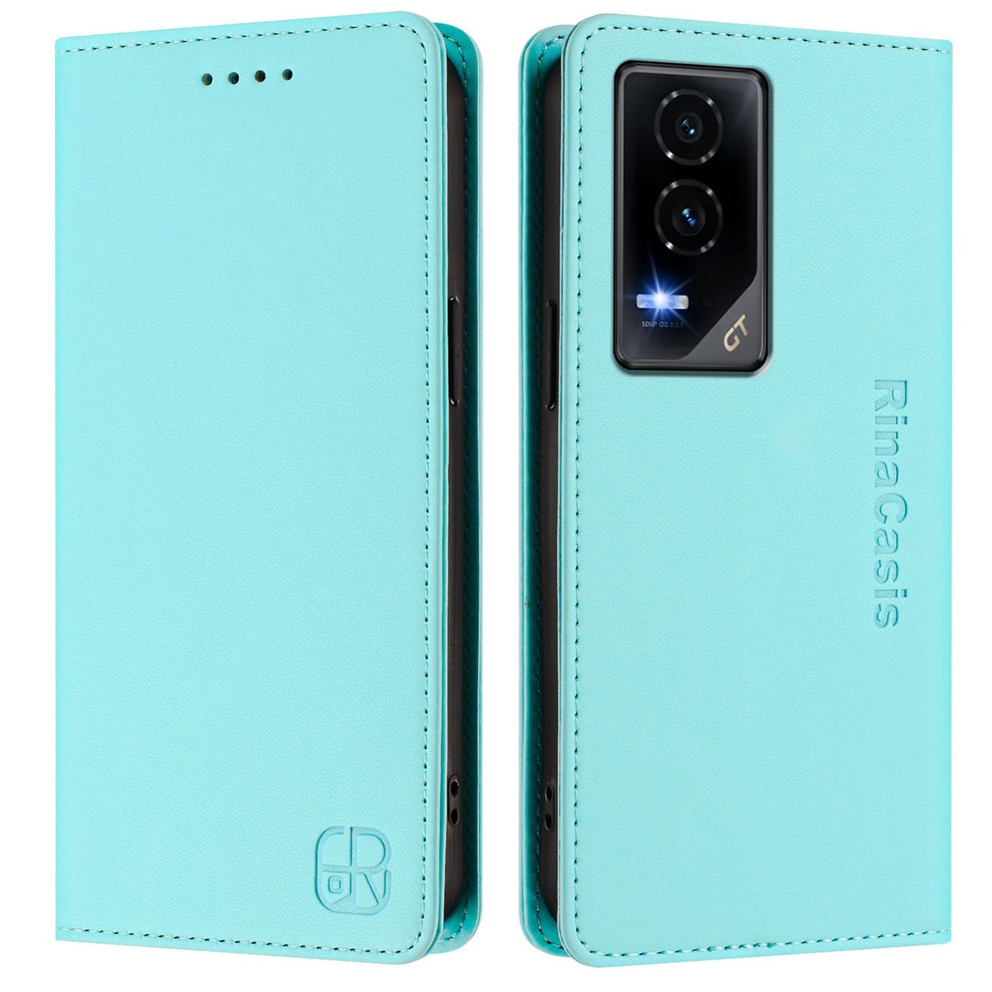 Honor GT Dual-Folded Magnetic Suction RFID Blocking PU Leather Wallet Phone Case with Card Slots, Cash Pocket, Kickstand, Full Protective Flip Cover