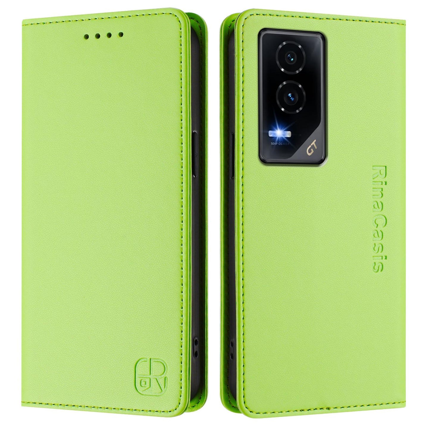Honor GT Dual-Folded Magnetic Suction RFID Blocking PU Leather Wallet Phone Case with Card Slots, Cash Pocket, Kickstand, Full Protective Flip Cover