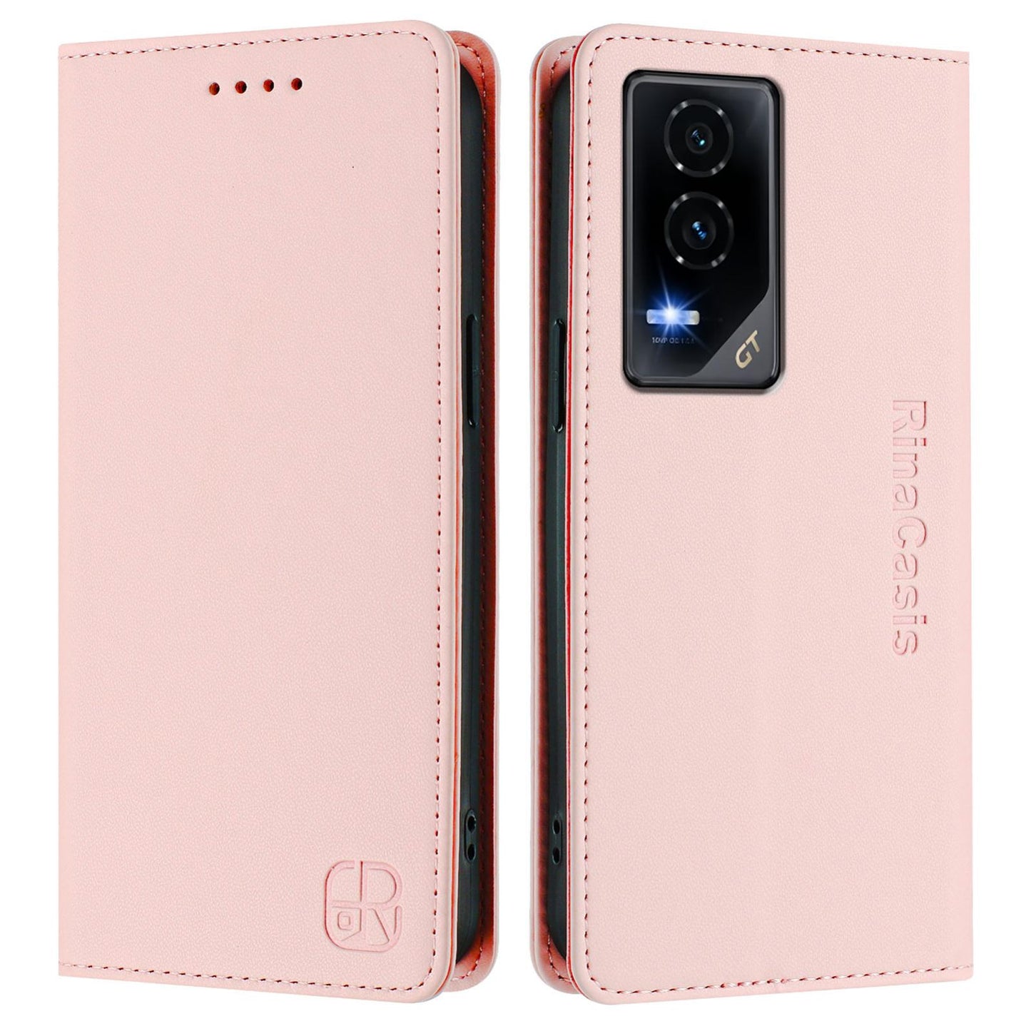 Honor GT Dual-Folded Magnetic Suction RFID Blocking PU Leather Wallet Phone Case with Card Slots, Cash Pocket, Kickstand, Full Protective Flip Cover