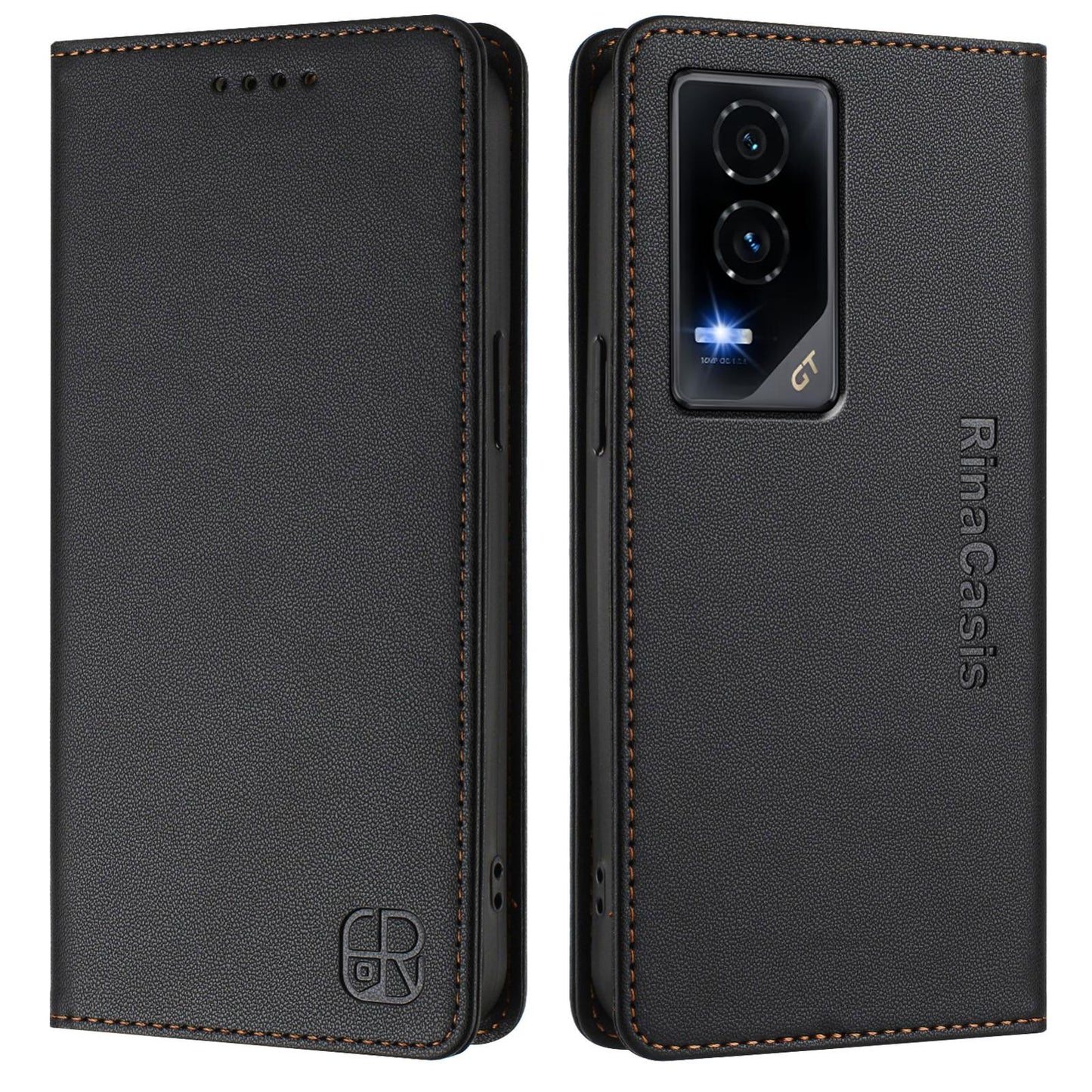 Honor GT Dual-Folded Magnetic Suction RFID Blocking PU Leather Wallet Phone Case with Card Slots, Cash Pocket, Kickstand, Full Protective Flip Cover