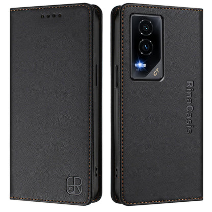Honor GT Dual-Folded Magnetic Suction RFID Blocking PU Leather Wallet Phone Case with Card Slots, Cash Pocket, Kickstand, Full Protective Flip Cover