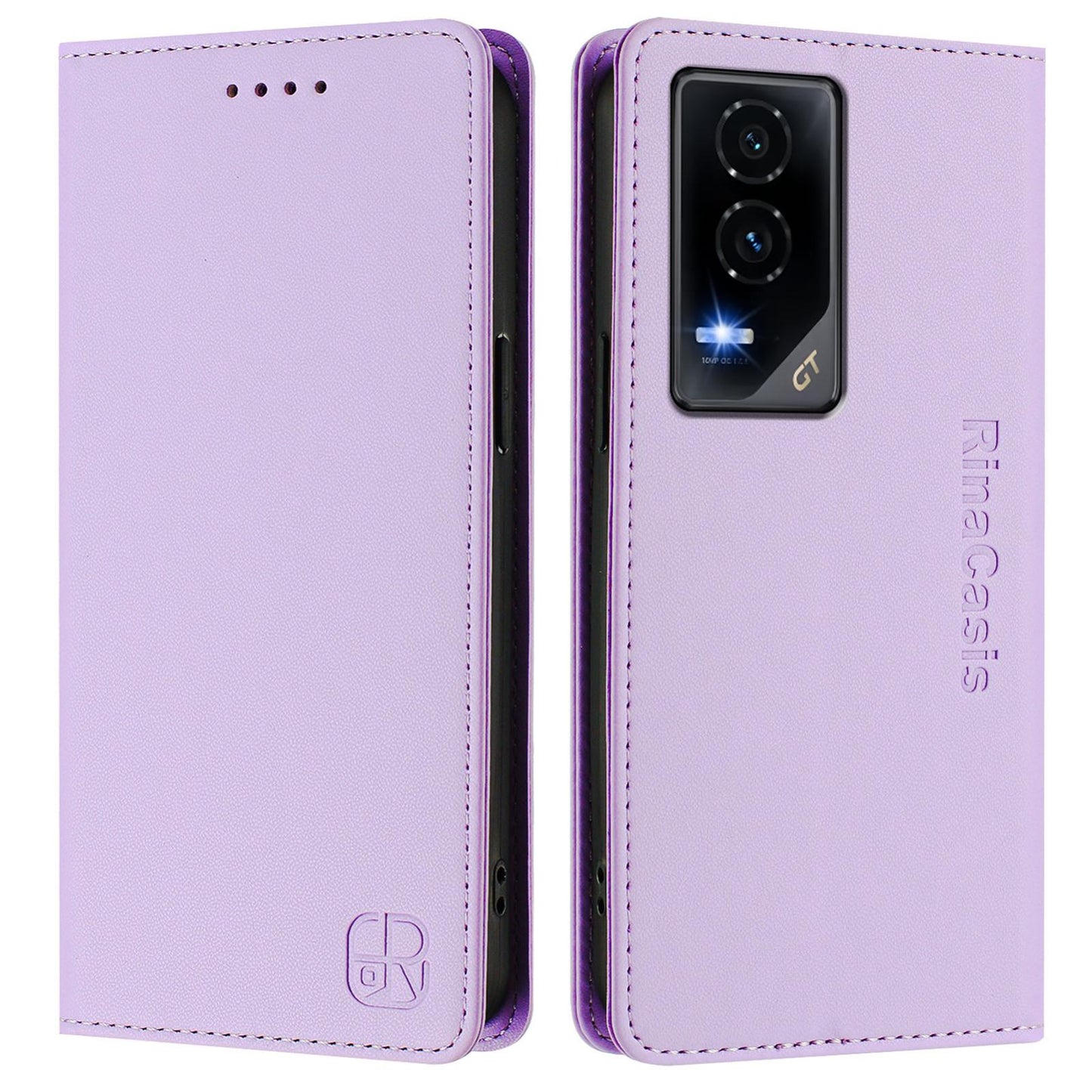 Honor GT Dual-Folded Magnetic Suction RFID Blocking PU Leather Wallet Phone Case with Card Slots, Cash Pocket, Kickstand, Full Protective Flip Cover