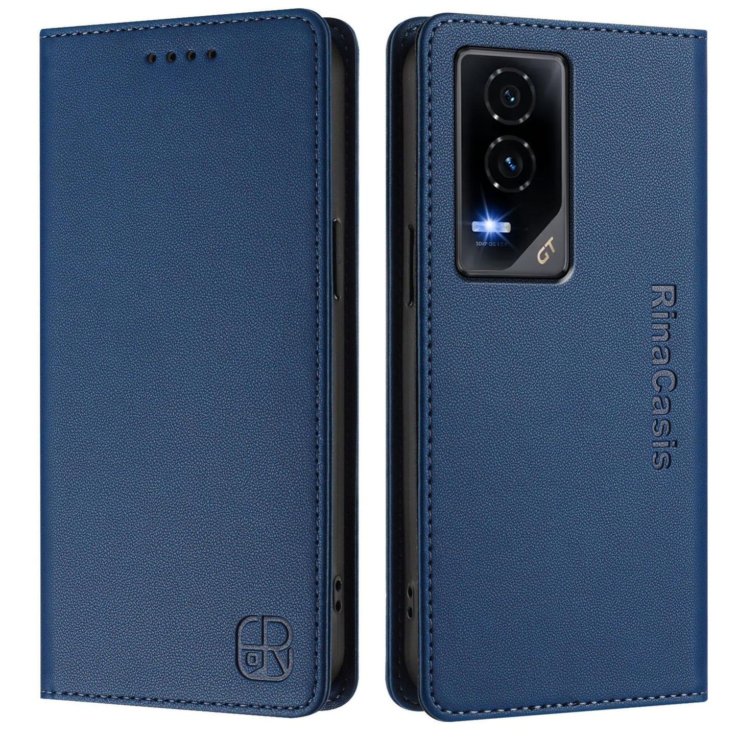 Honor GT Dual-Folded Magnetic Suction RFID Blocking PU Leather Wallet Phone Case with Card Slots, Cash Pocket, Kickstand, Full Protective Flip Cover