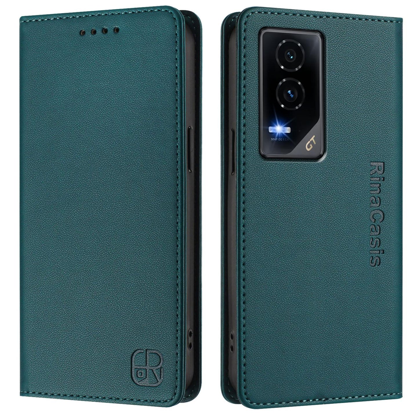 Honor GT Dual-Folded Magnetic Suction RFID Blocking PU Leather Wallet Phone Case with Card Slots, Cash Pocket, Kickstand, Full Protective Flip Cover