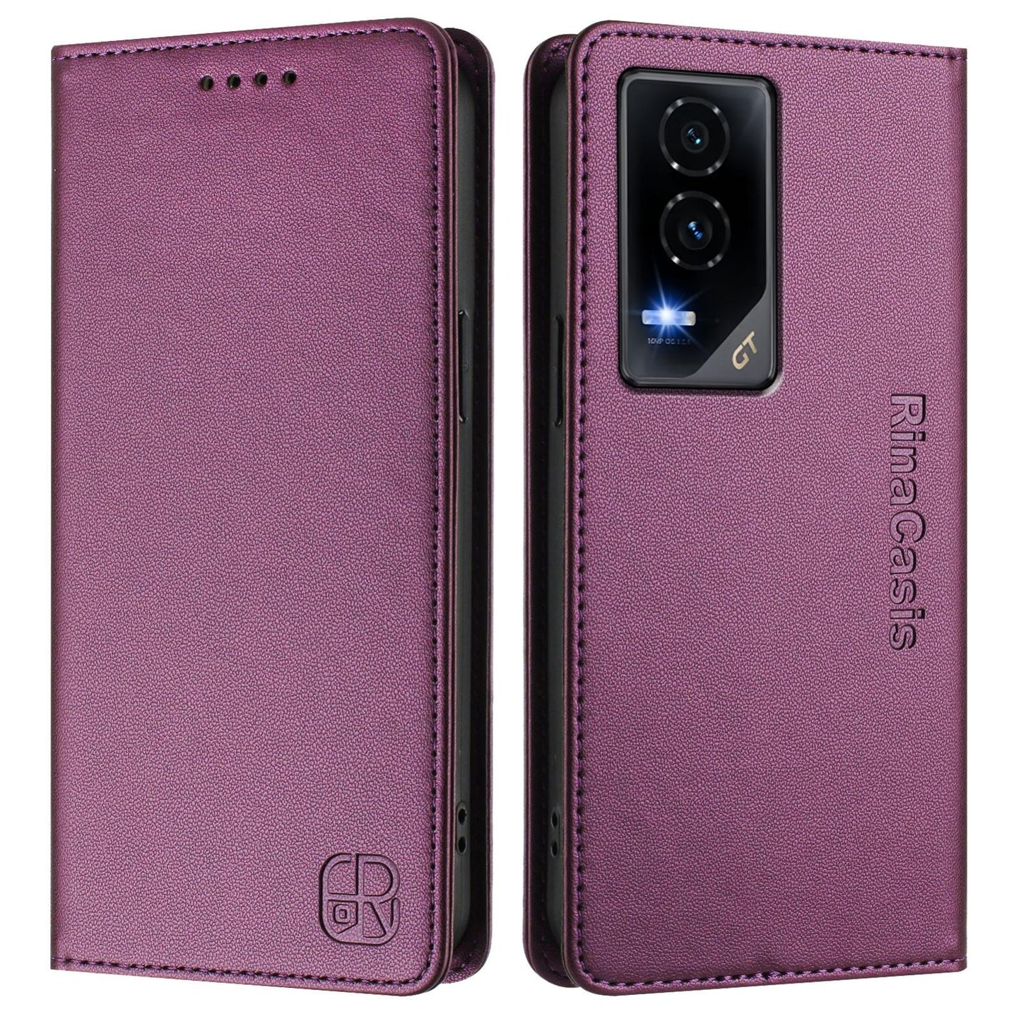 Honor GT Dual-Folded Magnetic Suction RFID Blocking PU Leather Wallet Phone Case with Card Slots, Cash Pocket, Kickstand, Full Protective Flip Cover