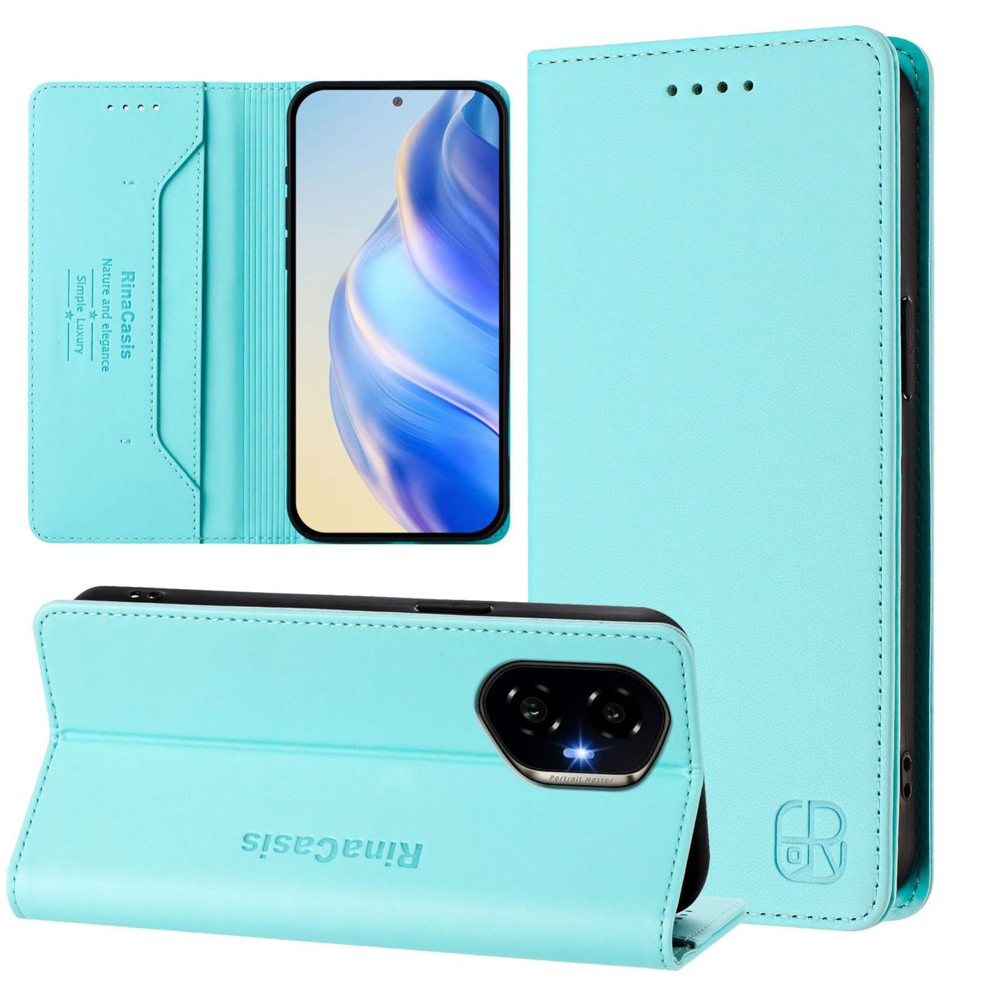 Honor 300 Dual-Folded Magnetic Suction RFID Blocking PU Leather Wallet Phone Case with Card Slots, Cash Pocket, Kickstand, Full Protective Flip Cover