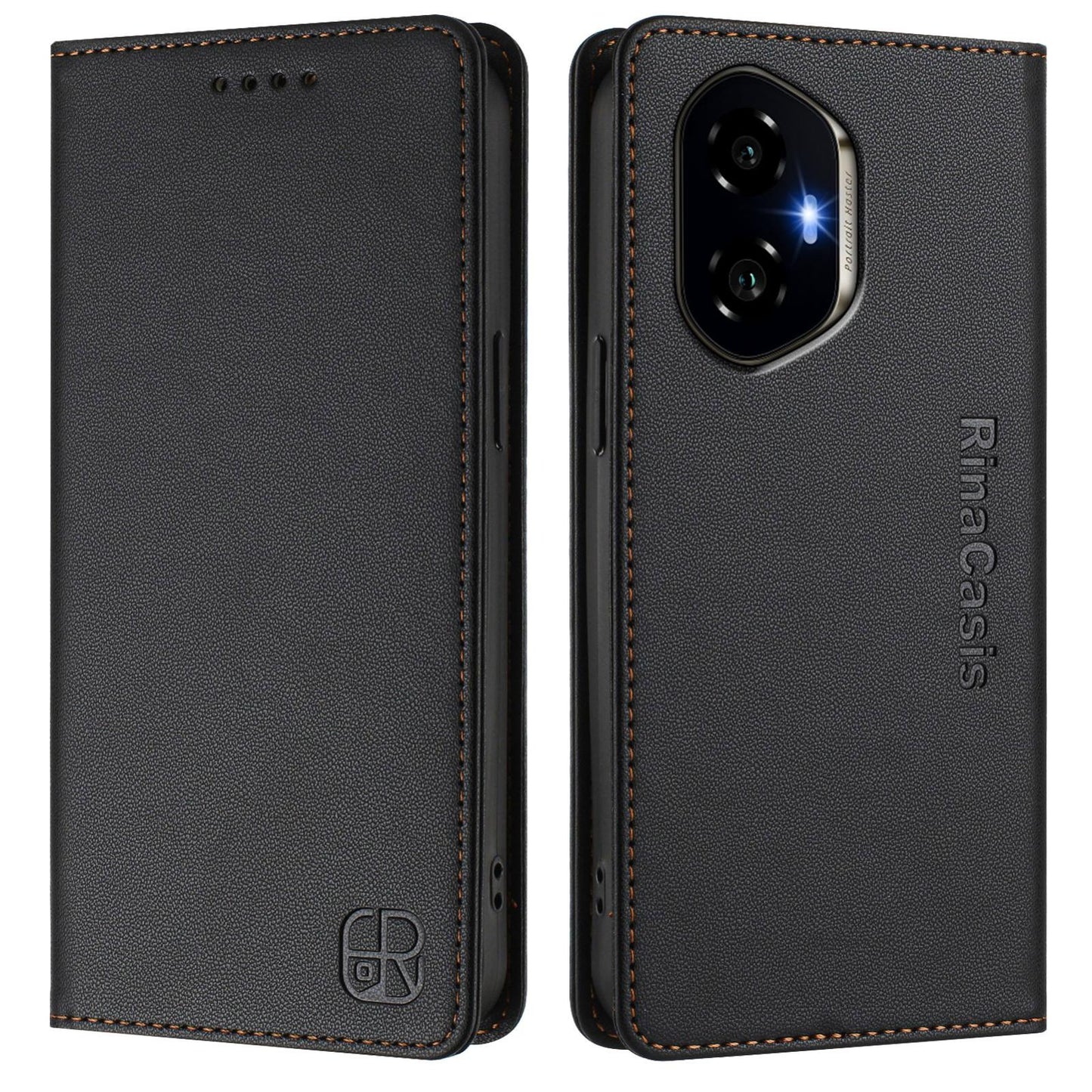 Honor 300 Dual-Folded Magnetic Suction RFID Blocking PU Leather Wallet Phone Case with Card Slots, Cash Pocket, Kickstand, Full Protective Flip Cover