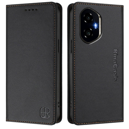 Honor 300 Dual-Folded Magnetic Suction RFID Blocking PU Leather Wallet Phone Case with Card Slots, Cash Pocket, Kickstand, Full Protective Flip Cover