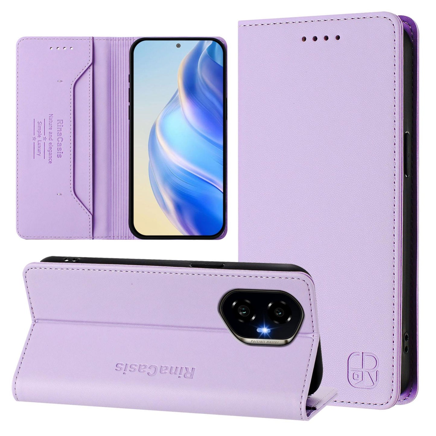 Honor 300 Dual-Folded Magnetic Suction RFID Blocking PU Leather Wallet Phone Case with Card Slots, Cash Pocket, Kickstand, Full Protective Flip Cover
