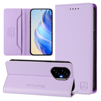 Honor 300 Dual-Folded Magnetic Suction RFID Blocking PU Leather Wallet Phone Case with Card Slots, Cash Pocket, Kickstand, Full Protective Flip Cover