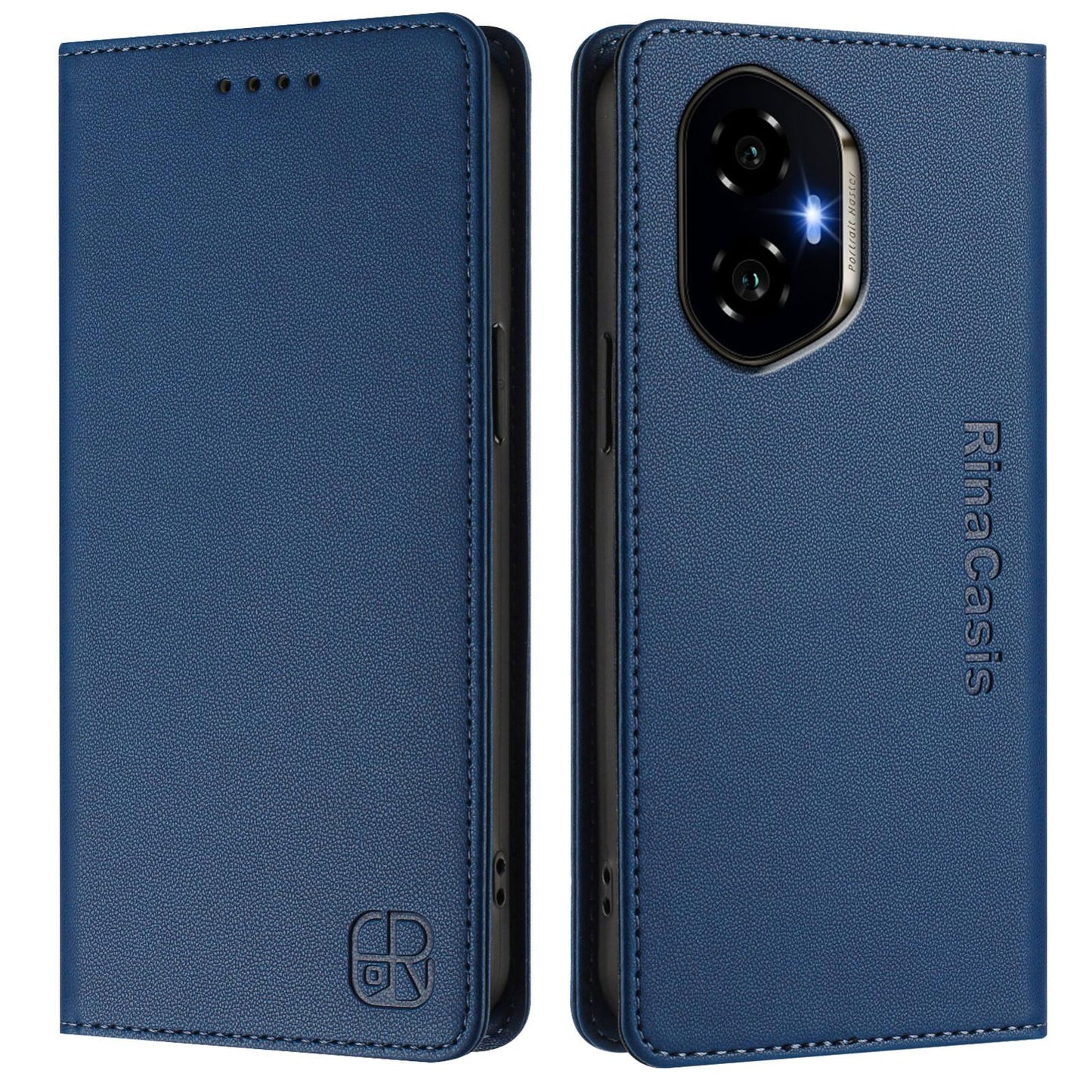 Honor 300 Dual-Folded Magnetic Suction RFID Blocking PU Leather Wallet Phone Case with Card Slots, Cash Pocket, Kickstand, Full Protective Flip Cover