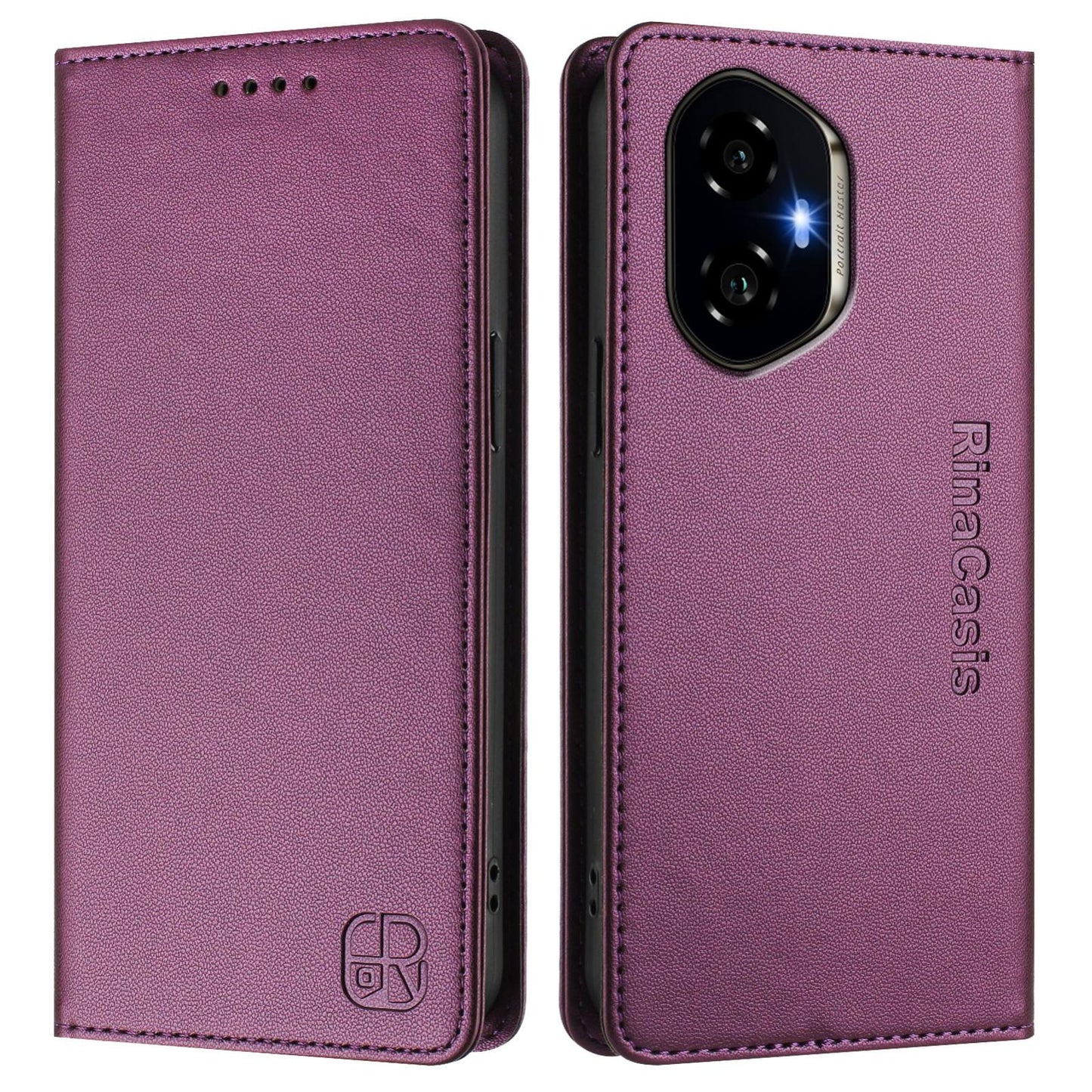Honor 300 Dual-Folded Magnetic Suction RFID Blocking PU Leather Wallet Phone Case with Card Slots, Cash Pocket, Kickstand, Full Protective Flip Cover