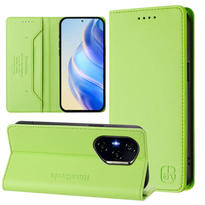 Honor 300 Pro Dual-Folded Magnetic Suction RFID Blocking PU Leather Wallet Phone Case with Card Slots, Cash Pocket, Kickstand, Full Protective Flip Cover