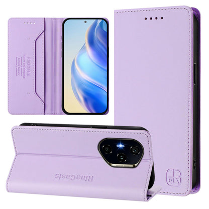 Honor 300 Ultra Dual-Folded Magnetic Suction RFID Blocking PU Leather Wallet Phone Case with Card Slots, Cash Pocket, Kickstand, Full Protective Flip Cover