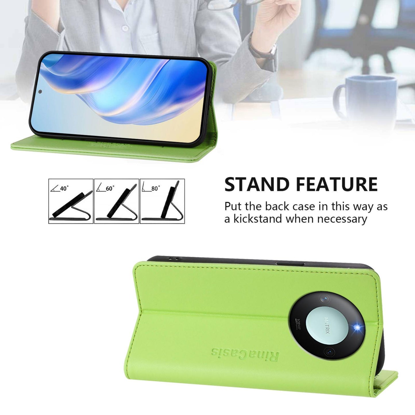 Honor X9c Smart Dual-Folded Magnetic Suction RFID Blocking PU Leather Wallet Phone Case with Card Slots, Cash Pocket, Kickstand, Full Protective Flip Cover