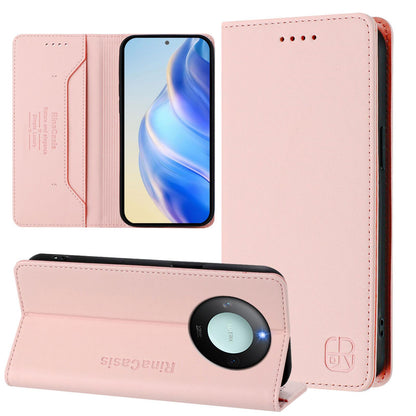Honor X60 Dual-Folded Magnetic Suction RFID Blocking PU Leather Wallet Phone Case with Card Slots, Cash Pocket, Kickstand, Full Protective Flip Cover