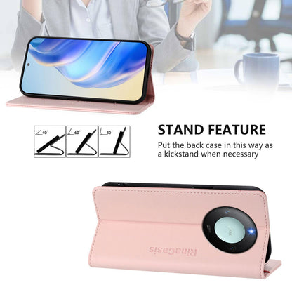 Honor X60 Dual-Folded Magnetic Suction RFID Blocking PU Leather Wallet Phone Case with Card Slots, Cash Pocket, Kickstand, Full Protective Flip Cover