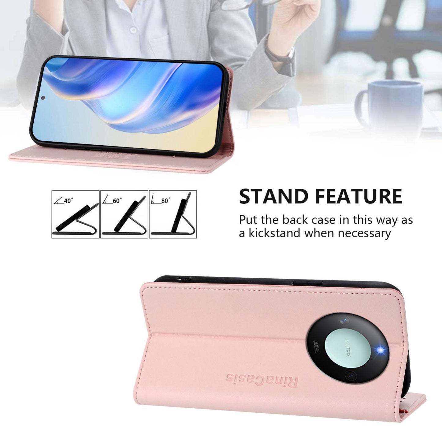 Honor X9c Smart Dual-Folded Magnetic Suction RFID Blocking PU Leather Wallet Phone Case with Card Slots, Cash Pocket, Kickstand, Full Protective Flip Cover