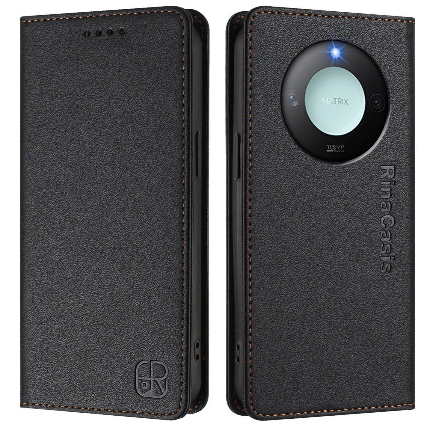 Honor X60 Dual-Folded Magnetic Suction RFID Blocking PU Leather Wallet Phone Case with Card Slots, Cash Pocket, Kickstand, Full Protective Flip Cover