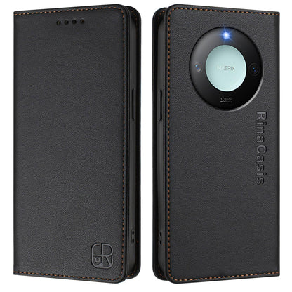 Honor X60 Dual-Folded Magnetic Suction RFID Blocking PU Leather Wallet Phone Case with Card Slots, Cash Pocket, Kickstand, Full Protective Flip Cover
