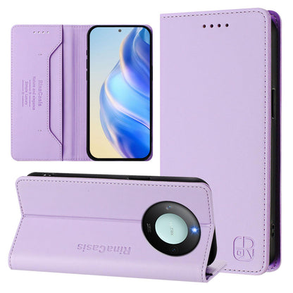 Honor X9c Smart Dual-Folded Magnetic Suction RFID Blocking PU Leather Wallet Phone Case with Card Slots, Cash Pocket, Kickstand, Full Protective Flip Cover