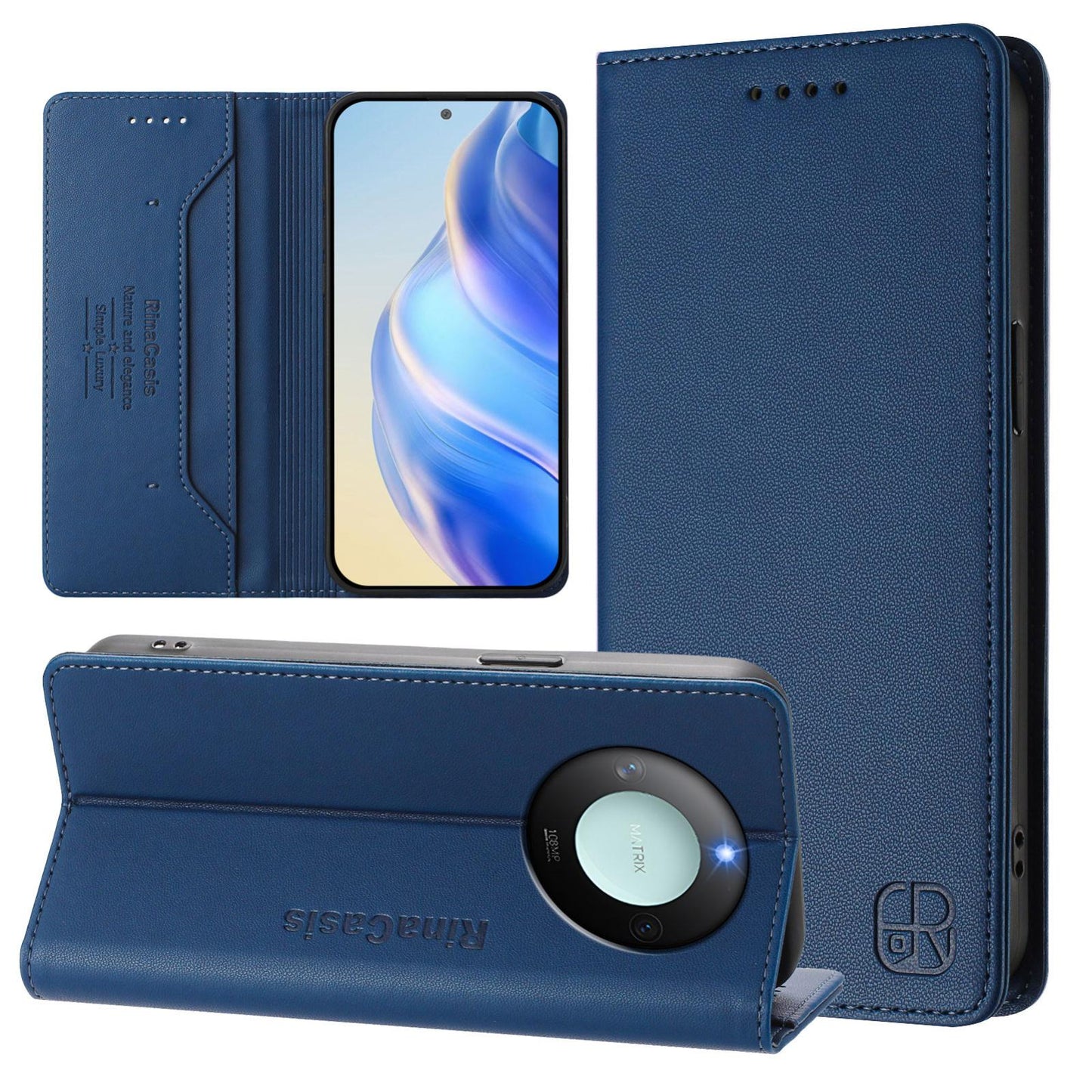Honor X60 Dual-Folded Magnetic Suction RFID Blocking PU Leather Wallet Phone Case with Card Slots, Cash Pocket, Kickstand, Full Protective Flip Cover