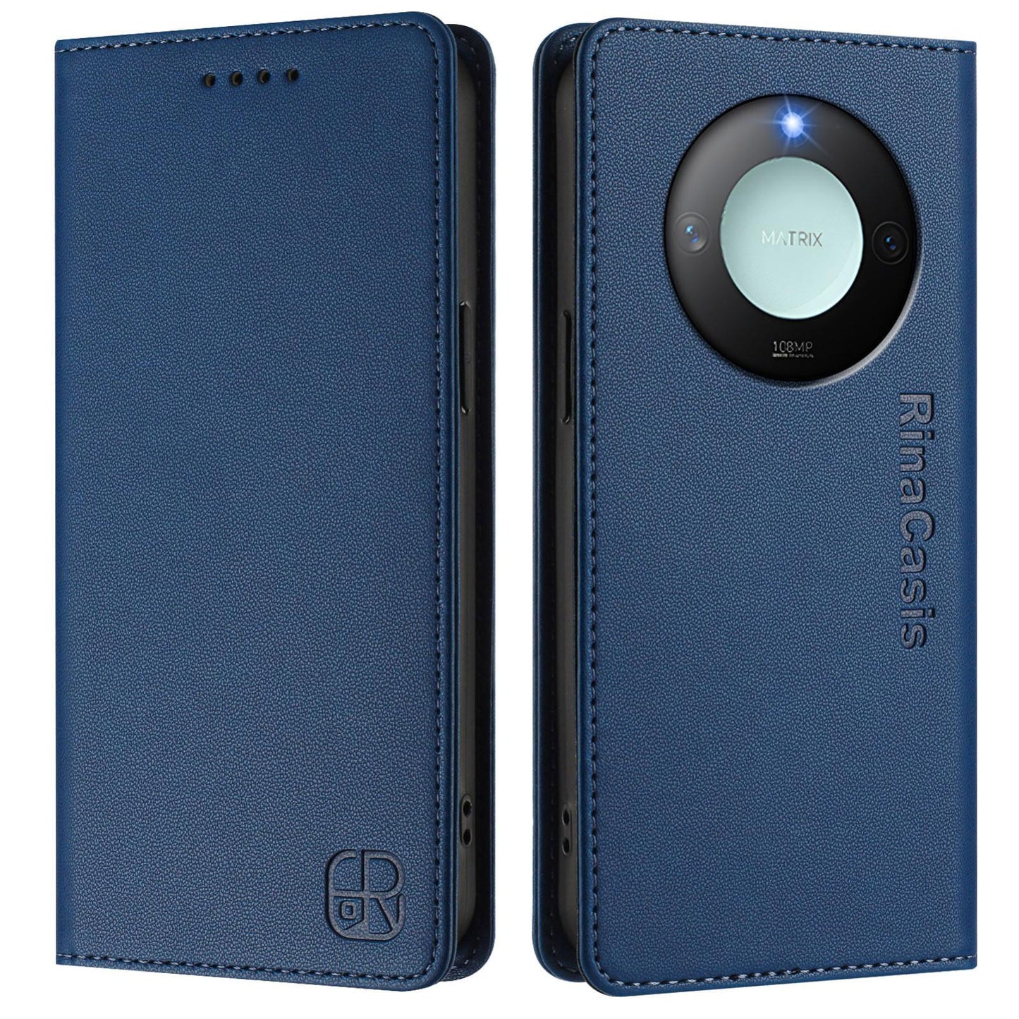 Honor X60 Dual-Folded Magnetic Suction RFID Blocking PU Leather Wallet Phone Case with Card Slots, Cash Pocket, Kickstand, Full Protective Flip Cover
