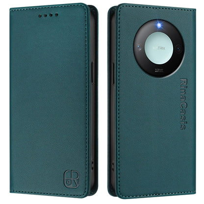Honor X60 Dual-Folded Magnetic Suction RFID Blocking PU Leather Wallet Phone Case with Card Slots, Cash Pocket, Kickstand, Full Protective Flip Cover