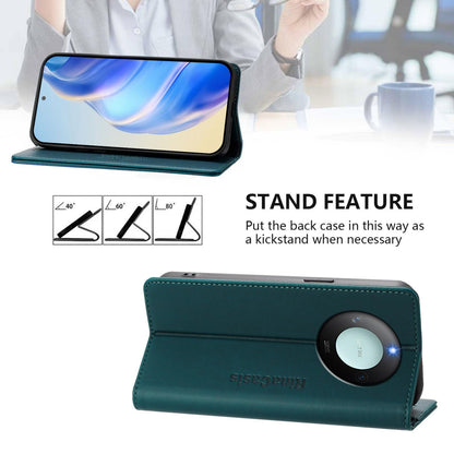 Honor X60 Dual-Folded Magnetic Suction RFID Blocking PU Leather Wallet Phone Case with Card Slots, Cash Pocket, Kickstand, Full Protective Flip Cover
