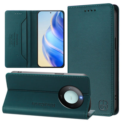 Honor X9c Smart Dual-Folded Magnetic Suction RFID Blocking PU Leather Wallet Phone Case with Card Slots, Cash Pocket, Kickstand, Full Protective Flip Cover