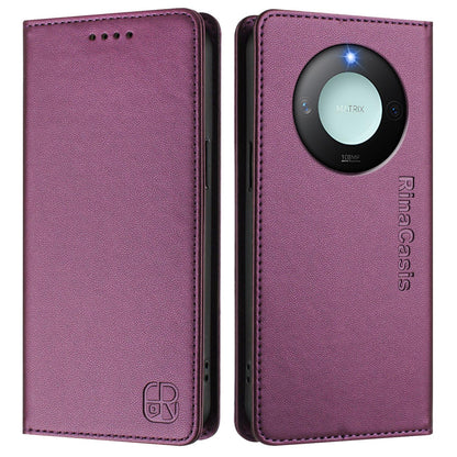 Honor X60 Dual-Folded Magnetic Suction RFID Blocking PU Leather Wallet Phone Case with Card Slots, Cash Pocket, Kickstand, Full Protective Flip Cover