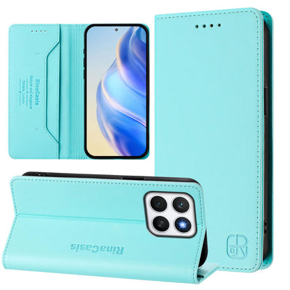 Honor X8c 4G Dual-Folded Magnetic Suction RFID Blocking PU Leather Wallet Phone Case with Card Slots, Cash Pocket, Kickstand, Full Protective Flip Cover