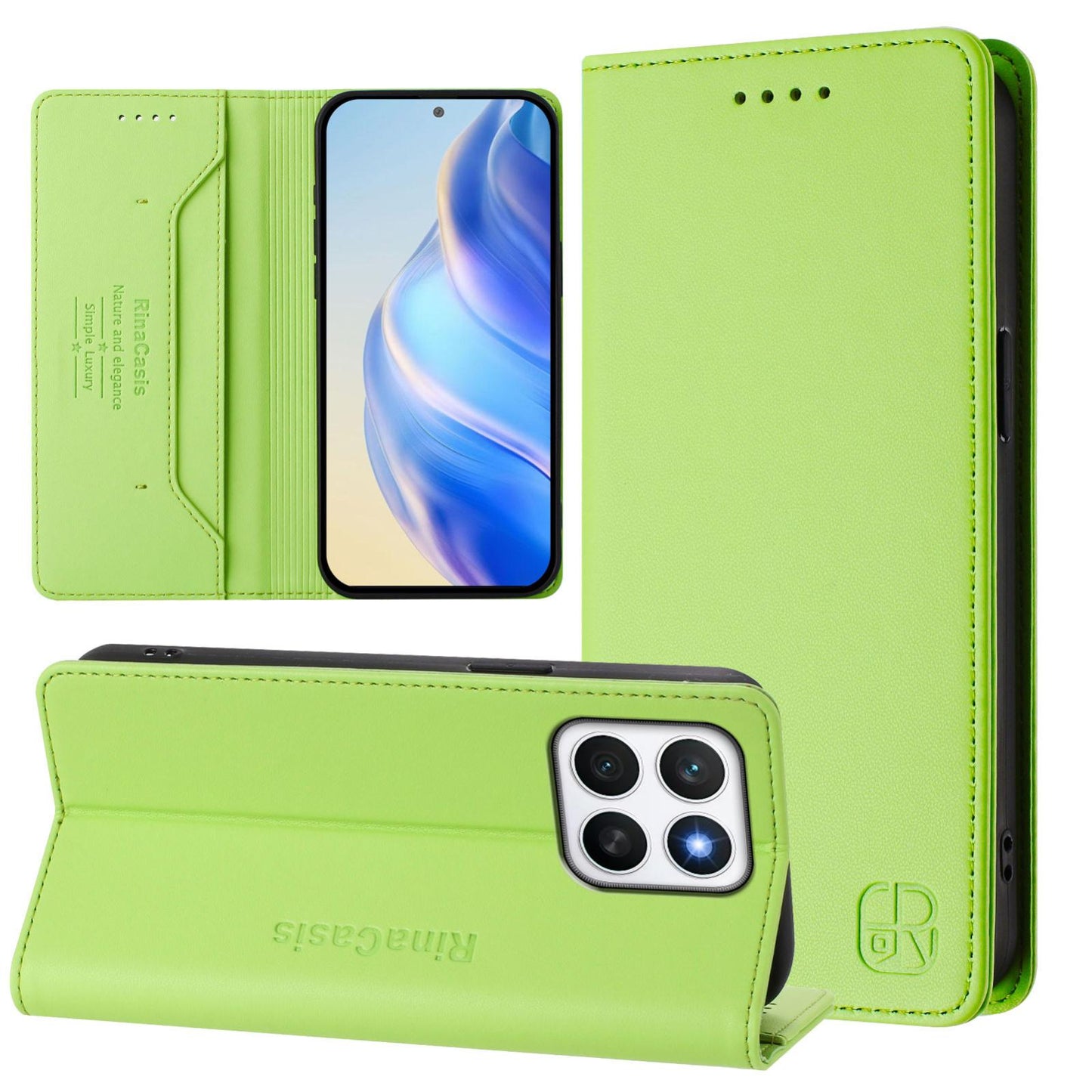 Honor X8c 4G Dual-Folded Magnetic Suction RFID Blocking PU Leather Wallet Phone Case with Card Slots, Cash Pocket, Kickstand, Full Protective Flip Cover