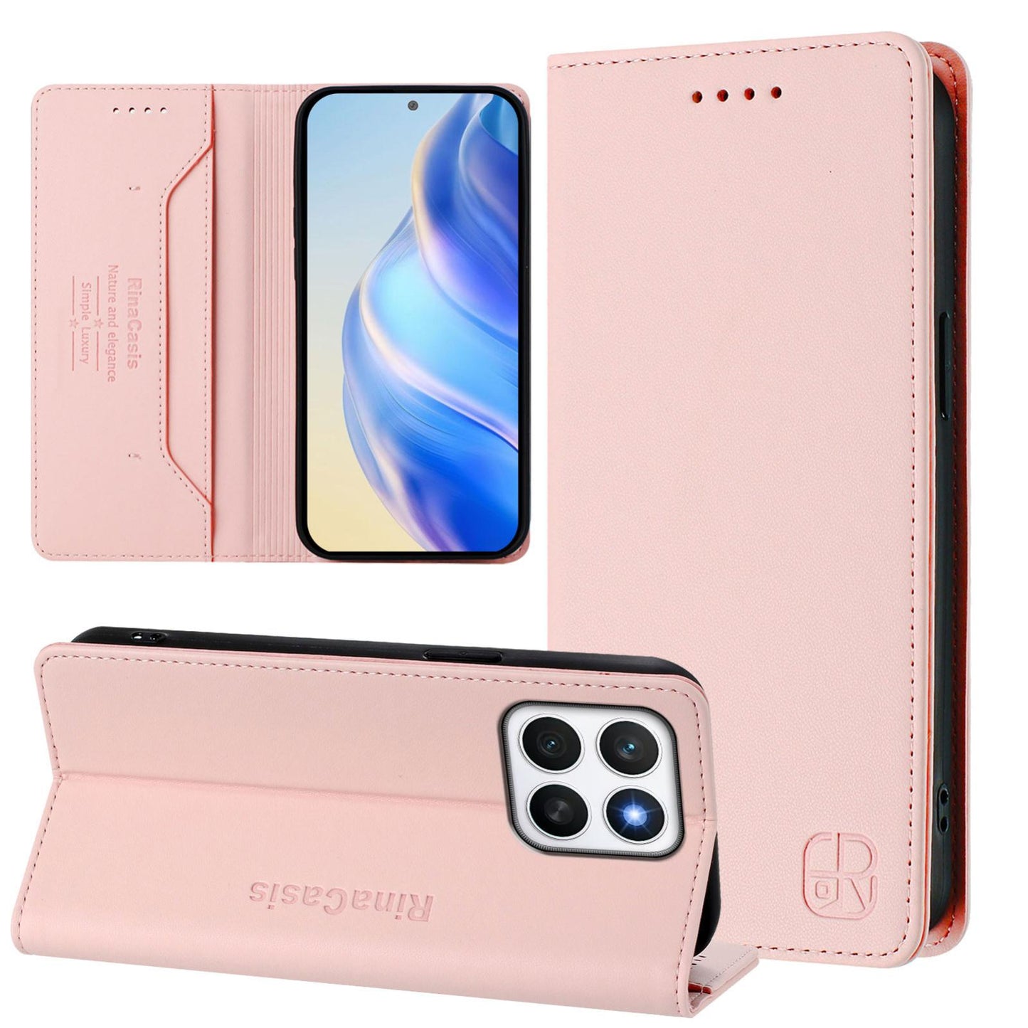 Honor X8c 4G Dual-Folded Magnetic Suction RFID Blocking PU Leather Wallet Phone Case with Card Slots, Cash Pocket, Kickstand, Full Protective Flip Cover
