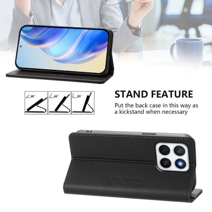 Honor X8c 4G Dual-Folded Magnetic Suction RFID Blocking PU Leather Wallet Phone Case with Card Slots, Cash Pocket, Kickstand, Full Protective Flip Cover