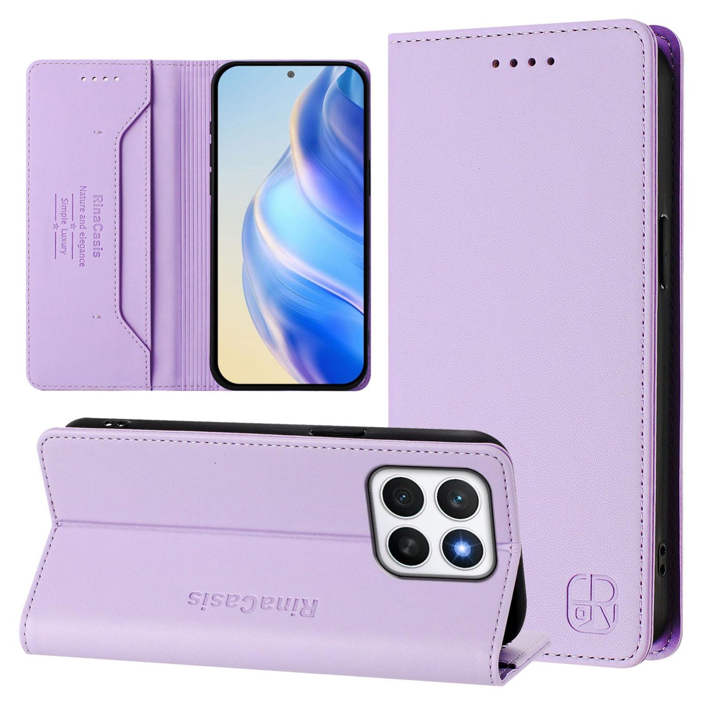 Honor X8c 4G Dual-Folded Magnetic Suction RFID Blocking PU Leather Wallet Phone Case with Card Slots, Cash Pocket, Kickstand, Full Protective Flip Cover
