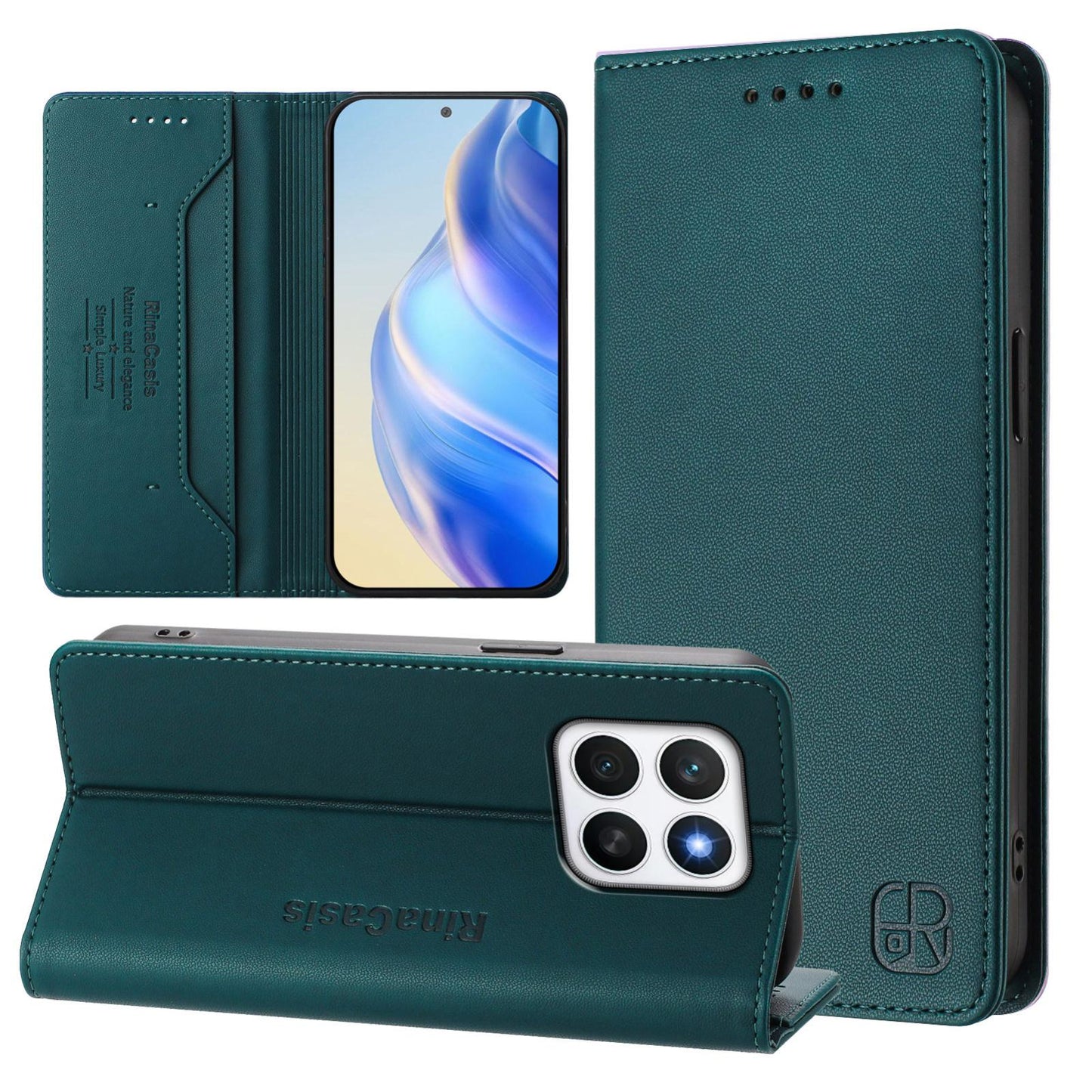 Honor X8c 4G Dual-Folded Magnetic Suction RFID Blocking PU Leather Wallet Phone Case with Card Slots, Cash Pocket, Kickstand, Full Protective Flip Cover