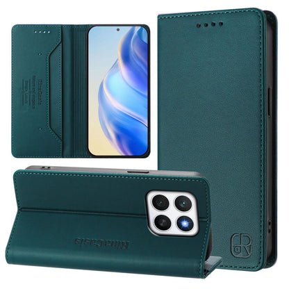Honor X8c 4G Dual-Folded Magnetic Suction RFID Blocking PU Leather Wallet Phone Case with Card Slots, Cash Pocket, Kickstand, Full Protective Flip Cover
